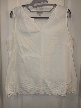 Talbots Stylish White Sleeveless Eyelet Hem Top - Classic Women's Shell